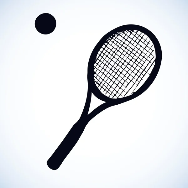 Raqueta de tenis y pelota. Dibujo vectorial — Archivo Imágenes Vectoriales