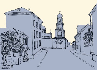 Vektör cityscape. Eski şehrin mimari kompleks