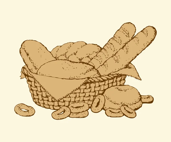 Vector still life. Sketch basket of fresh pastries — Stock Vector