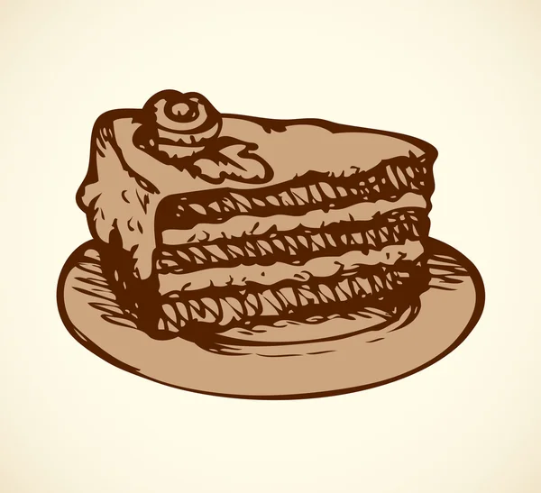 Un pezzo di torta sul piattino. Disegno vettoriale — Vettoriale Stock