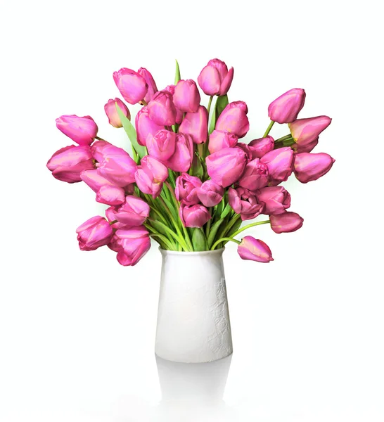 Букет червоних тюльпанів у білій вазі — стокове фото