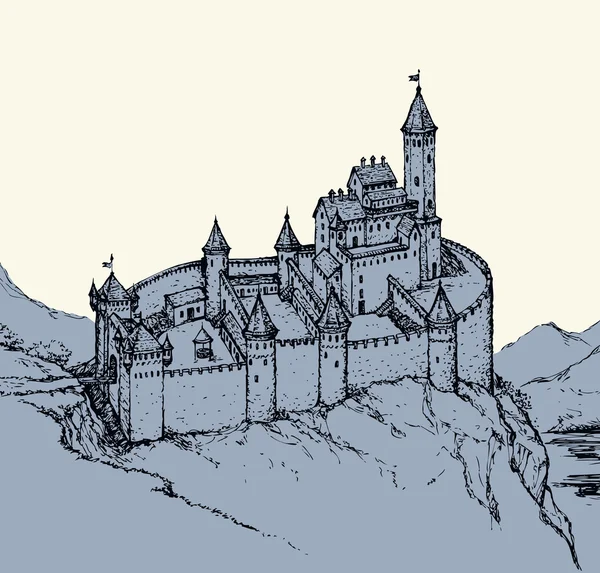 Castello in stile romanico. Disegno vettoriale — Vettoriale Stock