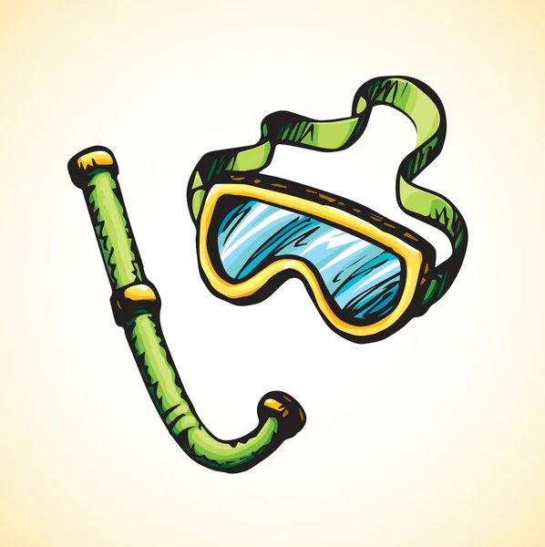 Buceo snorkel y gafas. Dibujo vectorial — Vector de stock