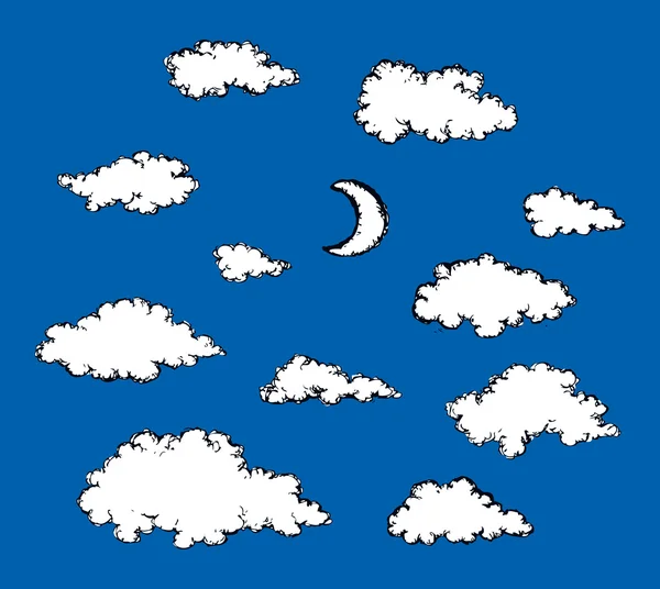 Boceto vectorial. Nubes y media luna — Archivo Imágenes Vectoriales