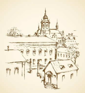 Vektör cityscape. Eski şehrin mimari kompleks
