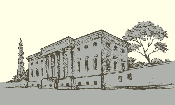 Vector sketch. Massive building with a colonnade — Stock Illustration Vector sketch. Massive building with a colonnade Royalty Free Stock Vectors