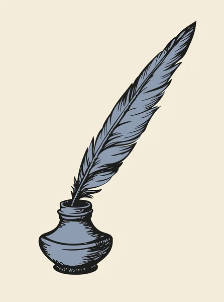 Pluma de pluma en tintero. Boceto vectorial — Archivo Imágenes Vectoriales