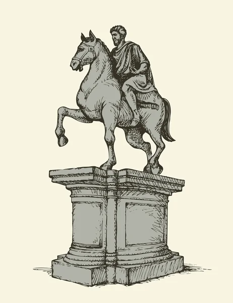 마르쿠스 아우렐리우스의 동상입니다. 벡터 드로잉 — 스톡 벡터