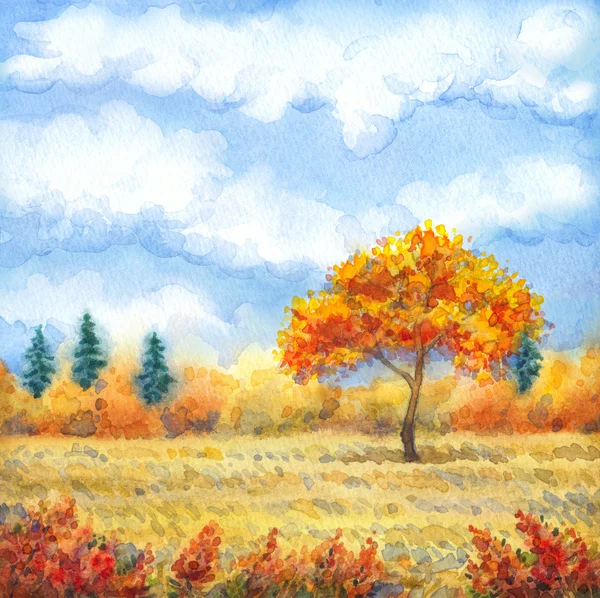 Aquarell Landschaft der Serie "Baum in verschiedenen Jahreszeiten" — Stockfoto