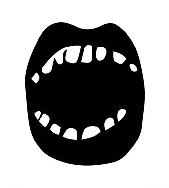 Büyük, soyut, yakın plan, yakışıklı, eğlenceli, geniş mizah, bademcik, yüz organı parçası. Görüntüyü kapat beyaz metin alanı izole edilmiş siyah el çizimi hasta logosu karalama çizgisi çizgi roman sohbet tarzı