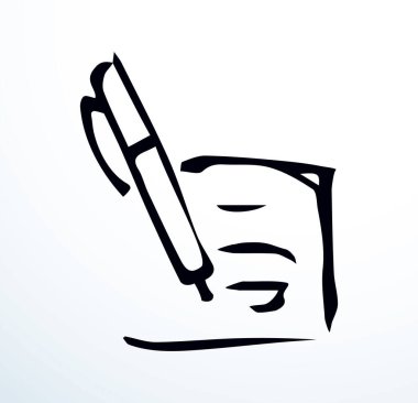Yakın görünüm basit finans anlaşması kağıtları web sitesi ana hatları beyaz plan kavramı. Serbest ve doğrusal siyah mürekkep el yakın plan pakt görev pad kayıt amblemi tasarımı sanat retro doodle çizim biçimi