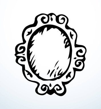 Yaşlanmış rustik canlandırma boş elips kartı. Siyah mürekkep boyalı kalem el çizimi boş rokoko deco sanatçısı karalama karalama karikatür desen tarzı. Kapanış görünümü beyaz duvar metin alanı arkaplanı