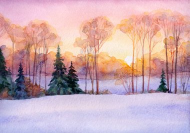El çizimi soyut suluboya sanat eserleri açık pembe boya fırça stili noel yeni yıl kağıt kart metni alanı. Sakin, eski, solgun, sisli, sisli, sisli tepe yolu kırsal çalılık manzaralı...
