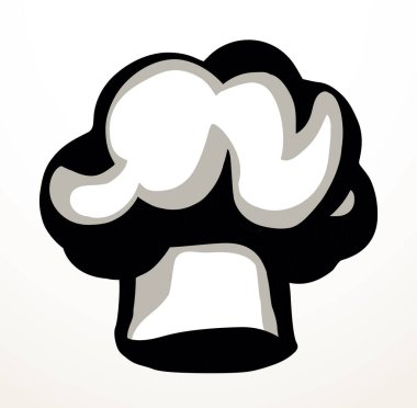 Kapalı, eski Fransız mutfağının kaputu. Siyah mürekkep kalemle çizilmiş başlık tasarımı retro sanat karalama çizgisi siluet baskı stili. Görünüm ışık kağıdının metin arkaplanını kapat