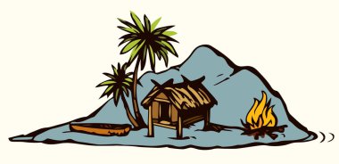 Eski yalnızlık turistik tatil beldesi deniz taşlı çöl beyaz gökyüzü. Siyah el, 1 bali konsept logo simgesi tabela sahnesi çizdi. Retro sanat karalama çizgisi çizgi film baskı tarzı gezi manzarası