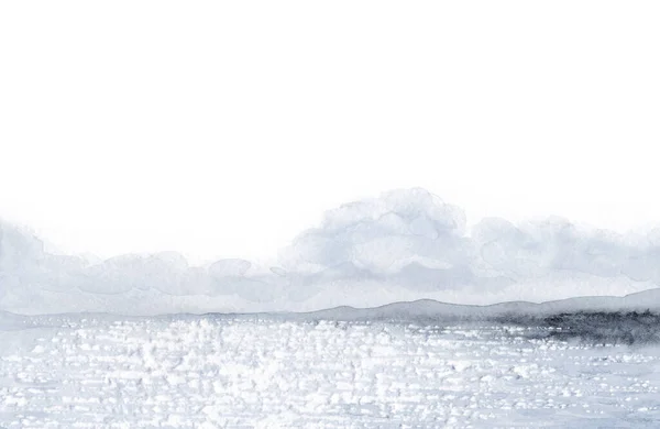 Handgezeichnete Aquarellfarbe Beruhigen Kühle Frische Frühlingsblendung Tag Teich Montage Horizont — Stockfoto