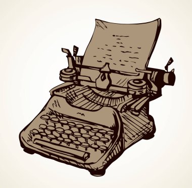 Eski klasik satır yazı tipi nesnesine beyaz metin uzayı üzerinde basın. Taslak siyah mürekkep kalem el çizimi yaratıcı editör yeni kelime blog fikir logosu tasarımı çizimi çizimi sanatçı doodle karikatür tarzı. Görüntüyü kapat