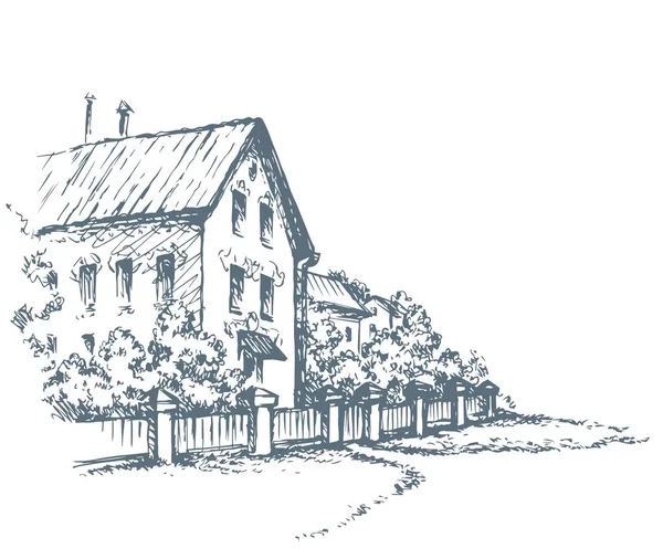 Aged Line Pencil Cute Historic Poor Edifice Place Scene View — Stock Vector