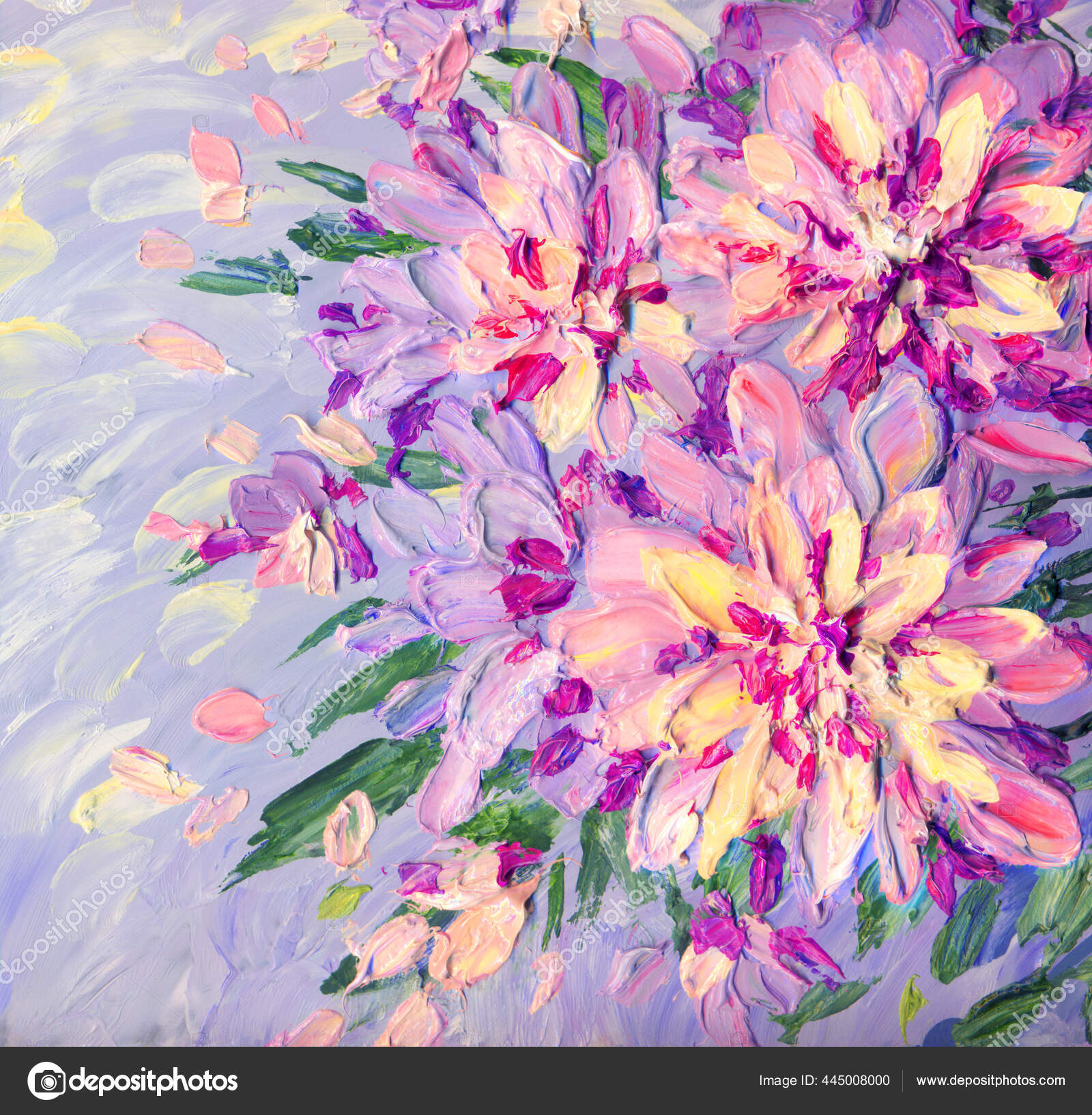 Bright Modern Paint Pastel Sketch View Hand Drawn Acrylic Botanic Stock