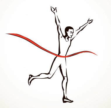 Mutluluk hızını kapat güçlü genç insan koşusu eğlence lideri kurdele beyaz metin alanı. Taslak siyah el çizilmiş 1 en iyi hızlı açık hava sağlık işi konsepti amblem tasarım çizgi film karalama tarzı