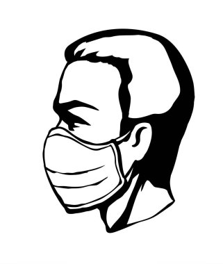 Yakından bakıldığında 2019 bağışıklık sistemi virüsü riski var. Grip, grip, insan ağzı, ağız kokusu Çinli erkek hemşire. Çinli personel, beyaz portre çizimi, çizim vektör grafik biçimi ile ilgileniyor.