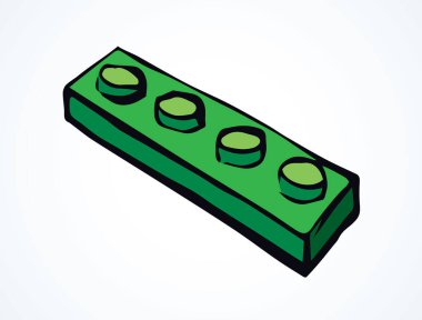 Canlı yeşil Meccano yapboz seti beyaz kağıt arka planda. Parlak kireç rengi mürekkep çizilmiş el tasarımı nesne amblemi piktogramı modern sanat karalaması çizgi stili. Metin için boşluk ile kapat