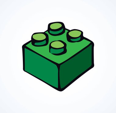 Canlı yeşil Meccano yapboz seti beyaz kağıt arka planda. Parlak kireç rengi mürekkep çizilmiş el tasarımı nesne amblemi piktogramı modern sanat karalaması çizgi stili. Metin için boşluk ile kapat