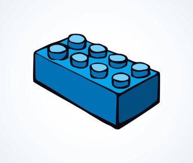 Canlı mavi Meccano yapboz seti beyaz kağıt arka planda. Parlak renkli mürekkep el çizimi tasarım obje amblemi piktogramı modern sanat karalaması çizgi stili. Metin için boşluk ile kapat