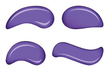 Üç boyutlu kıvrımlı, parlak lavanta rengi, arka planda diş minesi boyası. Pürüzsüz yuvarlak mavi parlak leke örneği. Şekil dizayn seti. Islak sanat simgesi. Metin için alanı olan makro görünümü kapat