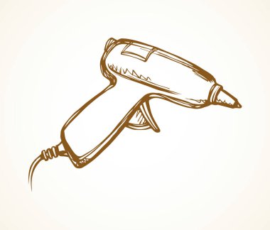 Ev inşaatı işini, beyaz kağıt boşluğundaki kablo nesnesini metin için yapıştır. Çizgi siyahı modern sanat karalama tarzında ısı tutkalı çatal bıçak logosu işareti oluşturur. Yakın görünüm