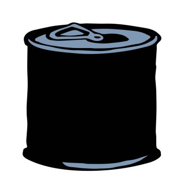 Yakın plan lezzetli evcil hayvan sosu kavanozu yiyor, banka tenekesi. Kutu kabı kapağı kapalı nesne beyaz mağaza etiketli metin alanı. Siyah el, serin çelik kola barının logosu piktogram amblem tasarımı sanat karalama retro tarzı