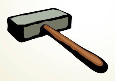 Closeup outline black hand drawn rough built rock force demolite age impact rusty steel hitter axe knock hit build object logo emblem retro art doodle line style. Close up view white paper text space vector