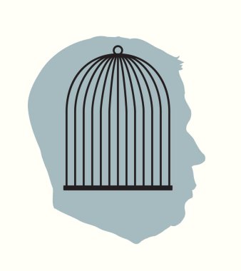 Siyah, boş, üzgün, stres bozukluğu fobisi logo ikon çizgisi çizim çizgisi içindeki bağımlı erkek çalışan profiline bağlıdır. Kapalı, yaşlı kadın, hasta, köle mağduru, işi gücü adalet.