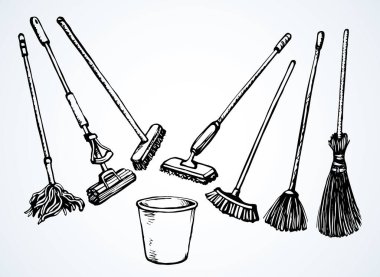 Beyaz oda metin uzayındaki çöp yumağı nesnesini temizleyin. Siyah el çizimi, sağlık sıvısı temizleyici bez küvet kovası logosu. Retro çizgi çizgi film sanatı görünüm çöp kutusunu kapatın