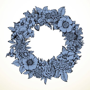 Yakından bakınca, güzellik soyut kırsal köylü halk gülleri demeti beyaz kağıt kart metin arkaplanı ayarladı. Zarif renk el çizimi hediye amblemi tasarımı retro çizgi film karalama tarzı