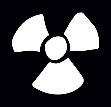 Grunge eski, çirkin, ölüm tehdidi savaş silahı beyaz metin uzayı. Siyah el çizimi biyo-nükleer ışın roentgen laboratuvar araştırma nesnesi logo rozeti web tasarımı soyut çizim karikatür karikatürü sarı