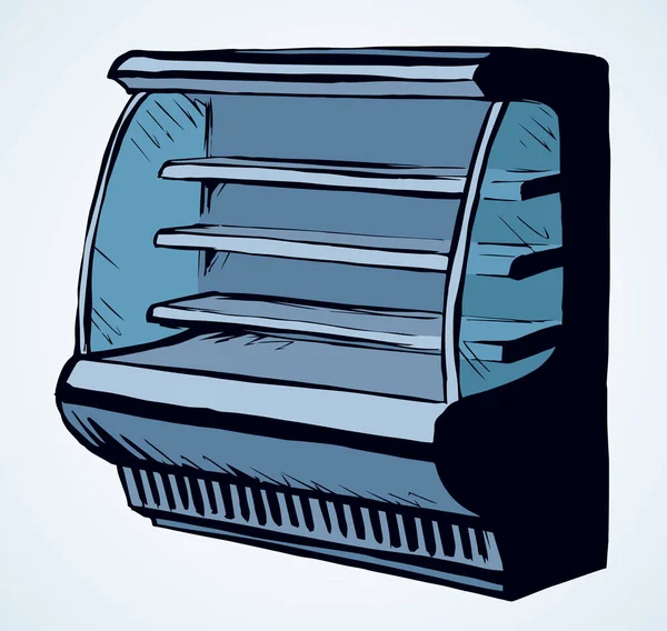 Refrigeratore Mostra Ghiacciaia Set Stand Sfondo Bianco Outline Nero Disegnato — Vettoriale Stock