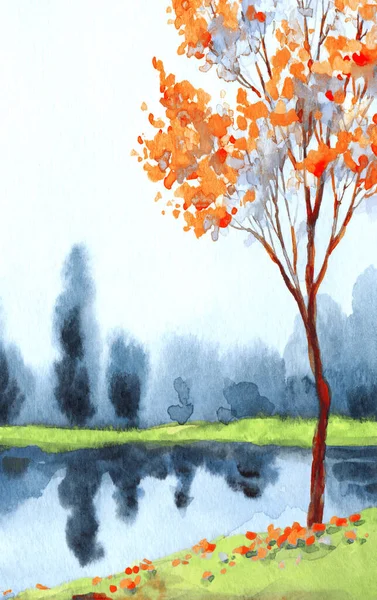 手作り抽象中国のアーティスト水彩画のスケッチ紙のテキストスペースの背景に曇り霧のシーン 手描きライトピンク色花桜ブッシュ植物穏やかな野生の谷農村風景画アートワーク — ストック写真