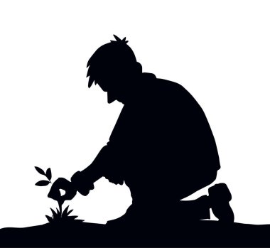 Komik erkek işçi bakımı. Siyah çizgili eğlenceli organik yeşil yaprak yetiştirme alanı böcek simgesi simgesi kavramı. Klasik karalama çizgisi tarzı. Açık hava görünümü metin boşluğu