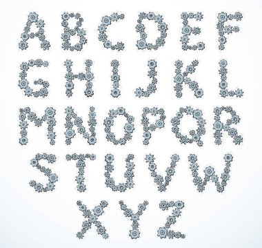 Eski komik demir gri çocuk oyuncak element işaretli set çizgisi siyah el amblemi çocuk eskiz tasarımı komik karikatür çizimi tarzı. Yakın çekim görünümü ilerleyen metal parçasının beyaz yazı tipine katılın