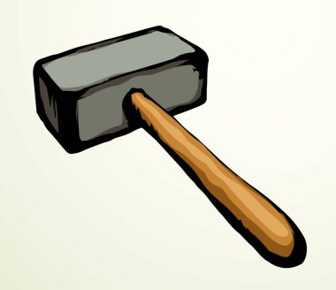 Closeup outline black hand drawn rough built rock force demolite age impact rusty steel hitter axe knock hit build object logo emblem retro art doodle line style. Close up view white paper text space vector