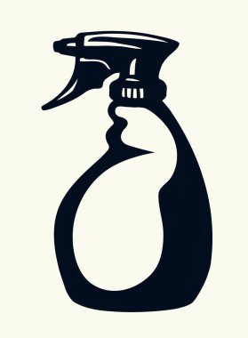 Ana hatları siyah el çizilmiş ev virüsü aerosol tüpü cilt losyonu pompası ajan ürünü logo amblemi konsepti çizgi film tarzı. Kapalı beyaz güzellik eczanesi hava atomizleyici metin alanını kokluyor.