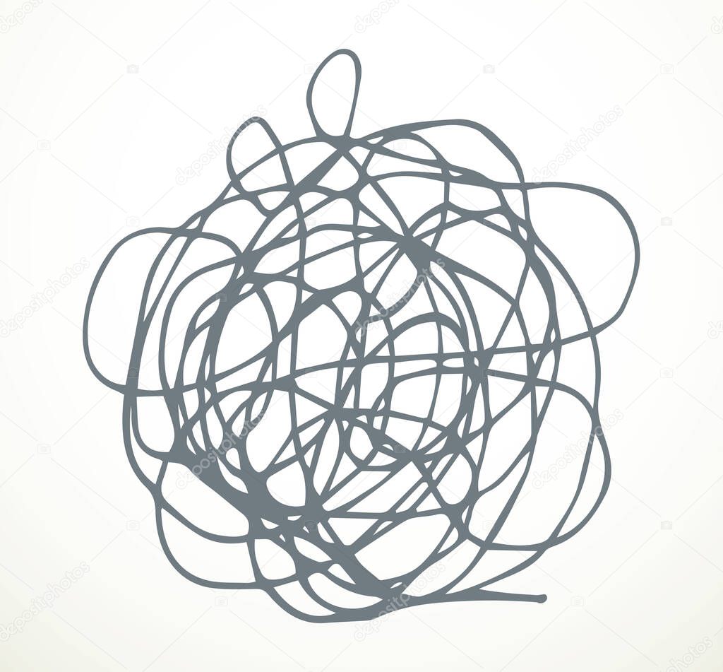 Brain band casual mix decision job network way white text space backdrop. Outline black pen hand drawn life path. Cable wire net cord rope loop puzzle work ball shape task art scrawl logo design style