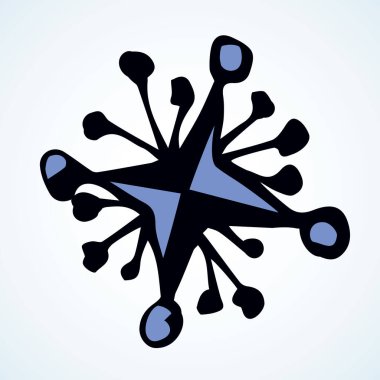 Sevimli Eve natal buzlu yıldız çizimi. Işık gökyüzü arka planında İsa 'nın doğumu tasarımı. Kağıt metin alanı üzerinde karalama retro tarzı kalemle siyah mürekkep el logotip amblem tasarımı çizildi