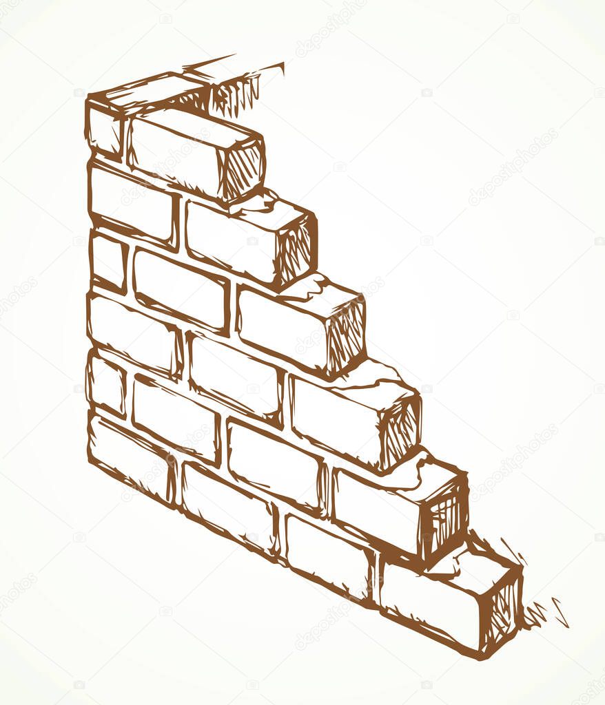 New cute simple house airbrick diy on light backdrop. Freehand outline black ink hand drawn design concept object emblem sketchy in vintage art doodle style pen on paper space for text. Closeup view