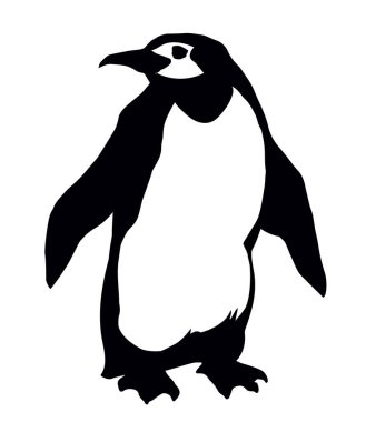 Işık arkaplanındaki yaşlı şişman Adelie Specie figürü. Serbest ve koyu renkli mürekkep, geçmişe dönük ressamların çizdiği resimli amblem, kağıt metin alanına kazınmış kalem. Karalama görünümünü kapat