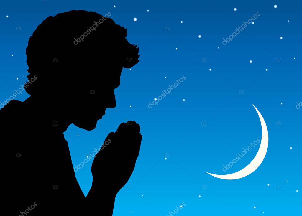 Alone sorrow worry ask Jesus Christ love hope grace palm concept logo icon sign. Dark black lone young female girl thank plead peace soul spirit arm old vintage art draw biblic cartoon moon text space