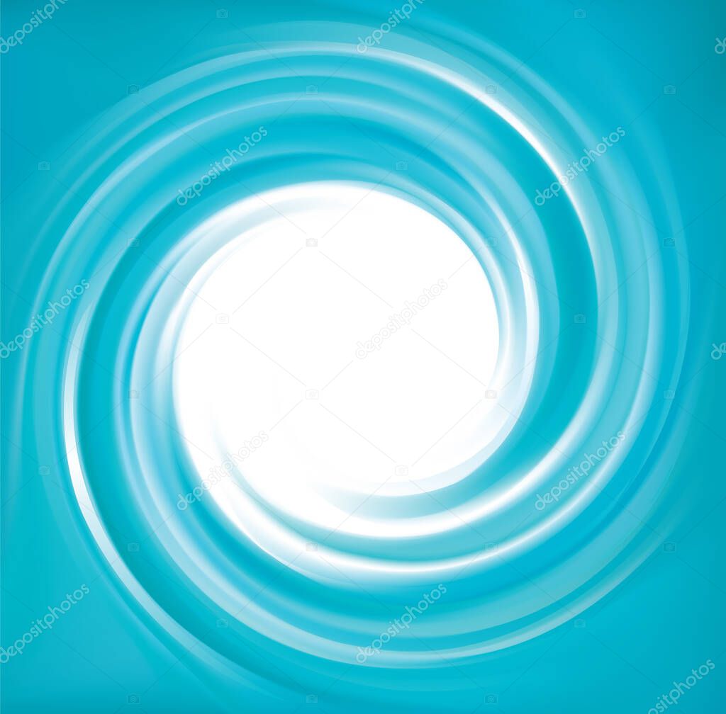 Vibrant tiffany helix rotary vertigo curvy twister moving spray bend eddy surface. Volute torsion gyration flow cool shiny pure bright celeste color with space for text in glowing white center
