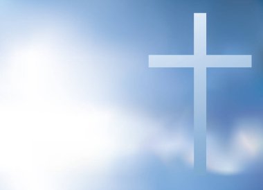 Aziz kurtarıcı öldü, kurtarıldı, yükseldi, ilahi ruh doğdu, mutlu bir gün sahnesi tasarlandı. Parlak yükseliş praer affet Believ beyaz ışın ışını eski logo simgesini incilsel sanat mavi hava metin görünümü desenini çiz