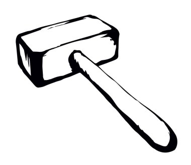 Closeup outline black hand drawn rough built rock force demolite age impact rusty steel hitter axe knock hit build object logo emblem retro art doodle line style. Close up view white paper text space vector